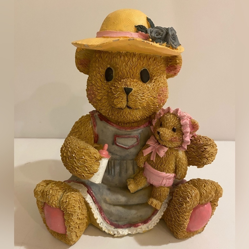 Resin Girl Teddy Bear with Doll Bank (JH)